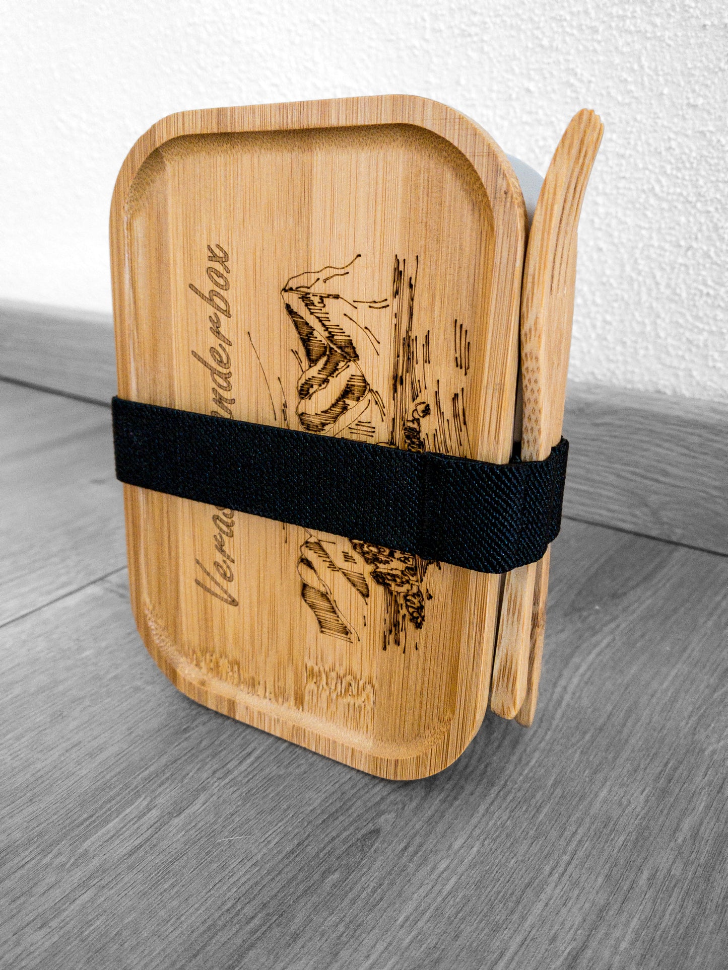 kleine Jausenbox, 600ml, mit Besteck, Edelstahl + Bambus