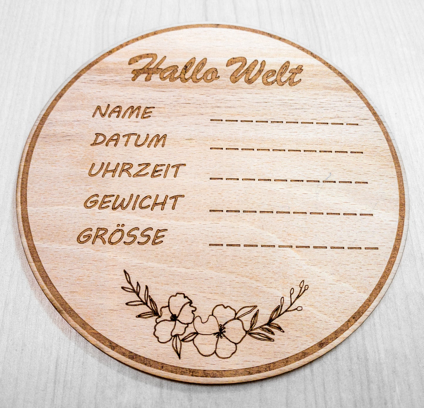 Geburtsschild "Hallo Welt"