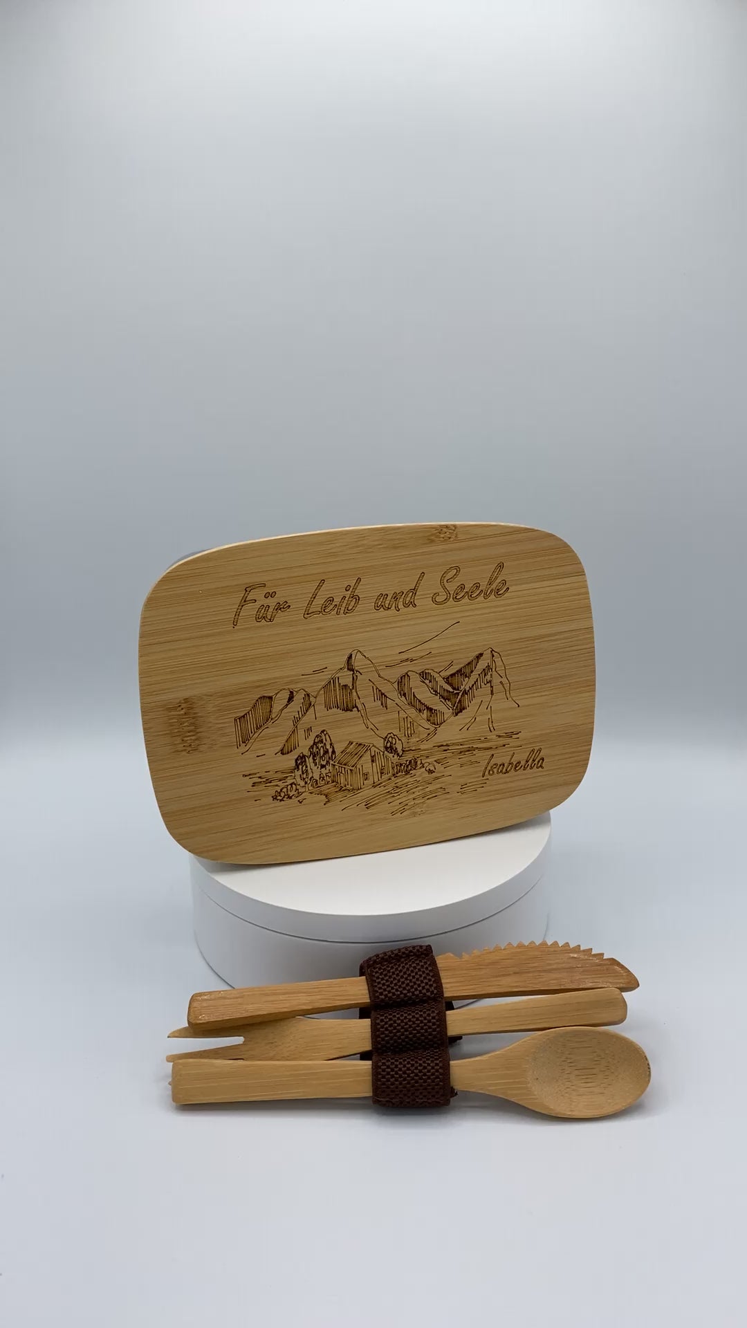 große Jausenbox, 1200ml, mit Besteck, Edelstahl + Bambus –  dieLasermanufaktur.at